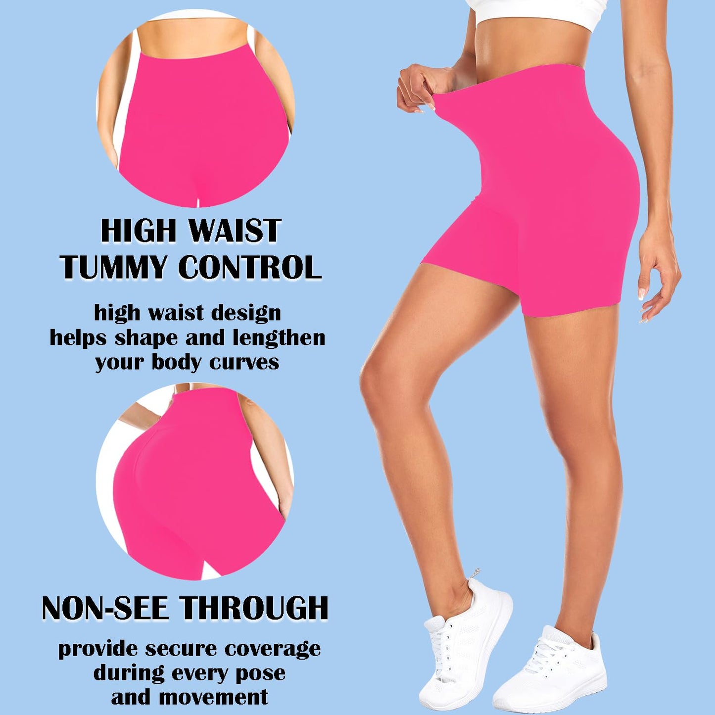 FULLSOFT High Waisted Biker Shorts for Women-5" Tummy Control Fitness Athletic Workout Running Yoga Gym Soft Shorts (Rose Red,Small-Medium)