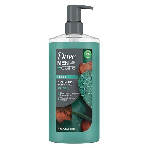 DOVE MEN + CARE Eucalyptus + Cedar Oil Body Wash 26 oz + Hydrate Plus Face Wash 5 Fl Oz Bundle