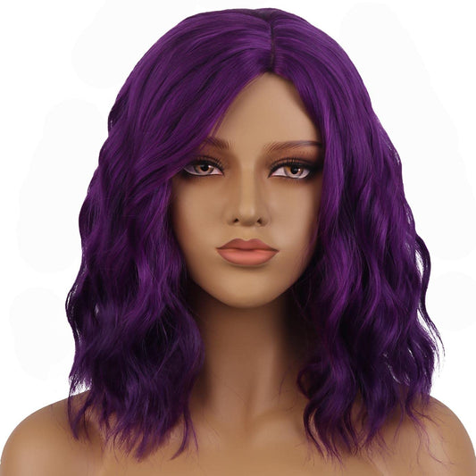 BERON Purple Wigs for Women Girls Short Curly Wavy Bob Wig Dark Purple Color Side Part Heat Resistant Synthetic Wigs for Cosplay or Daily Used with Wig Cap