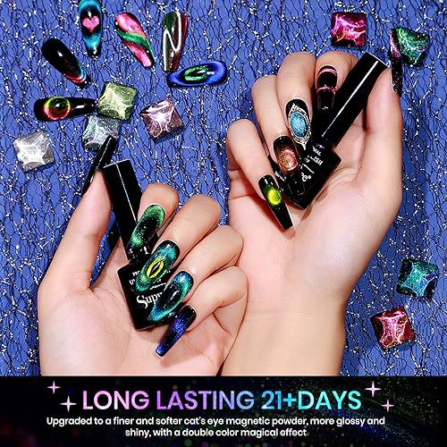 SUPWEE Cat Eye Gel Nail Polish Set - 12 Colors 9D Magnetic Nail Polish Gel Galaxy Cateye Nail Gel Polish with 1 Black Gel and Magnetic Lamp Cure Required Home Manicure DIY Nail Art