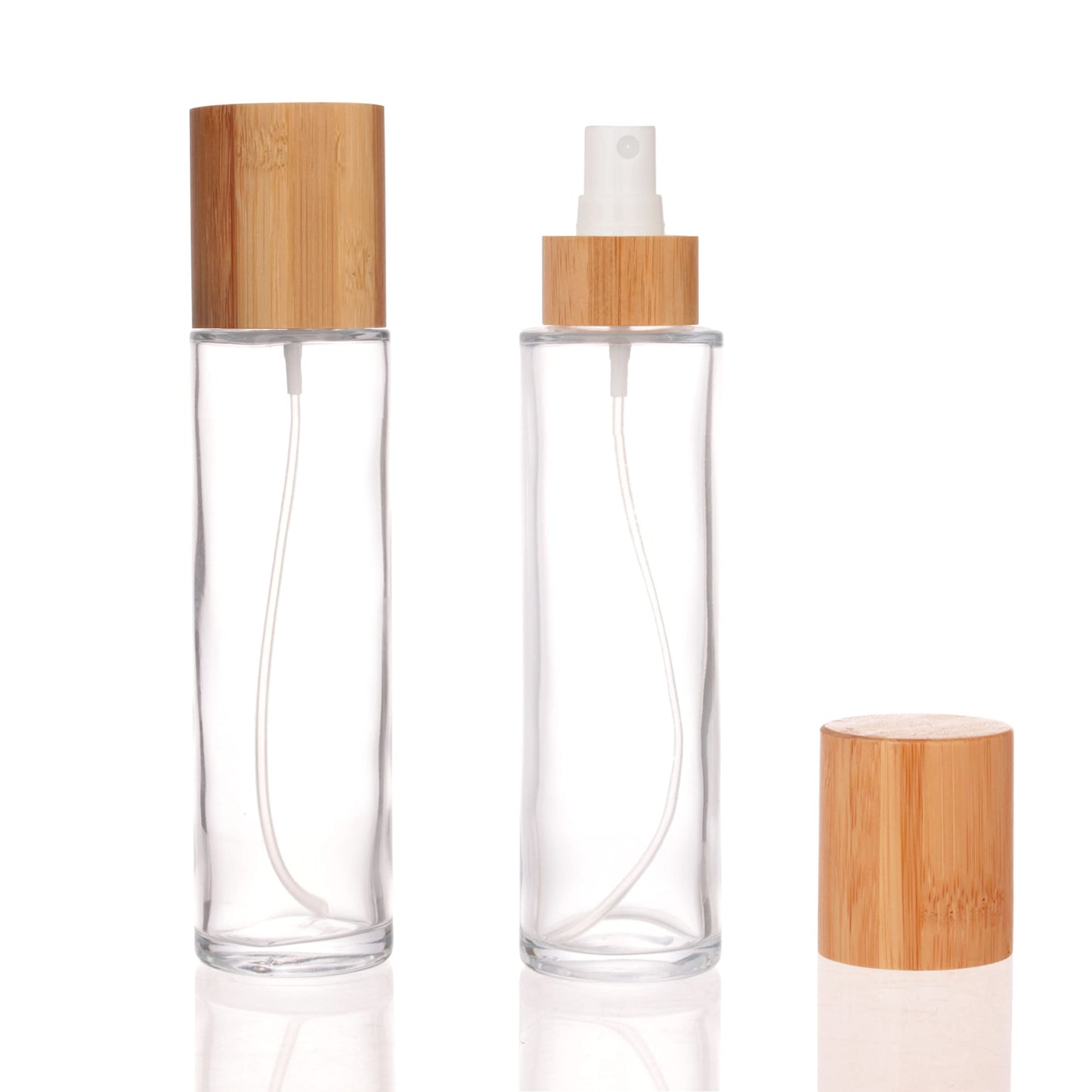 COSIDEA 12 pcs Empty 4oz /120ml bamboo lid clear glass spray bottle with fine mist despenser head for liquid perfume toiletries containers, toner bottles