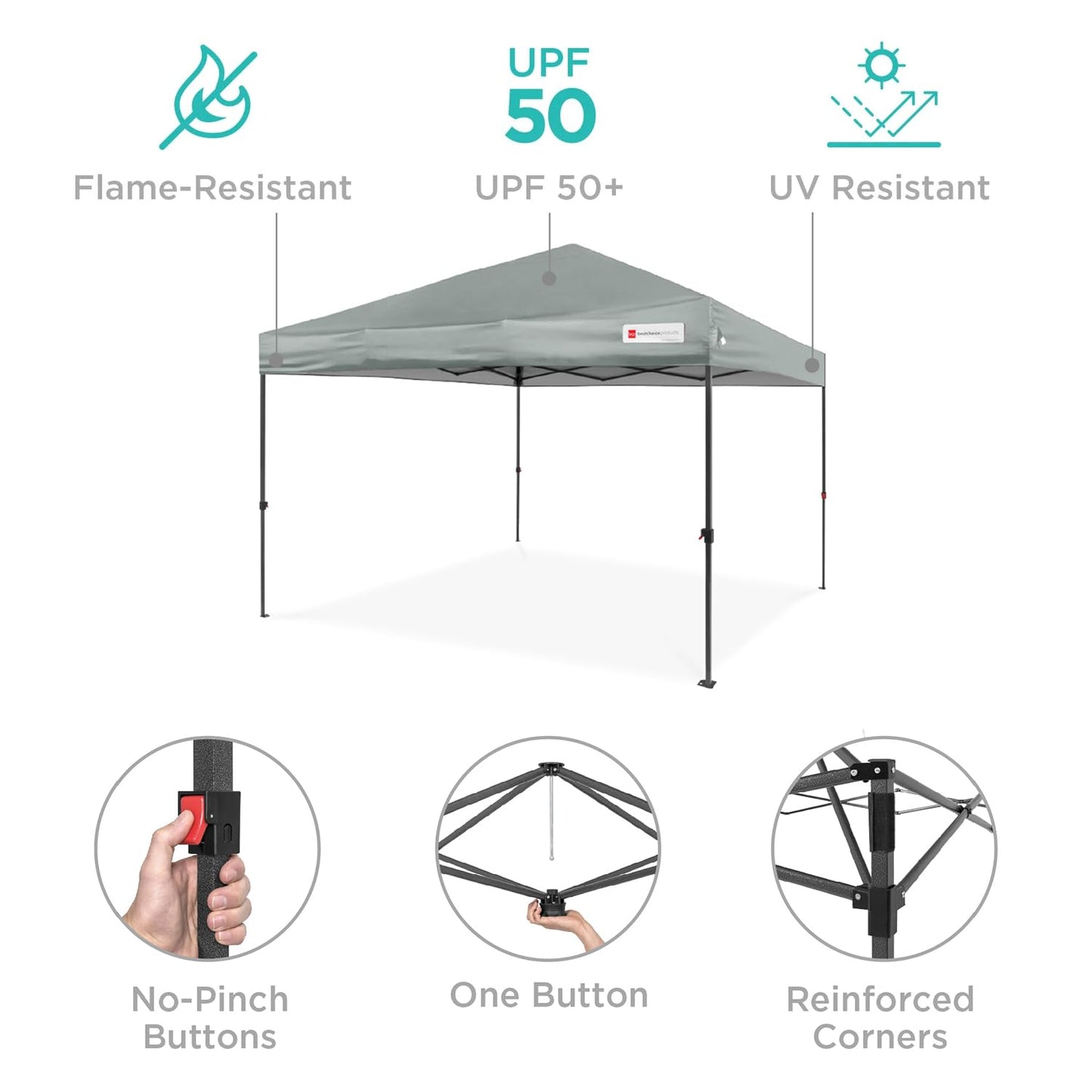 Best Choice Products 8x8ft 1-Person Setup Pop Up Canopy Tent Instant Portable Shelter w/ 1-Button Push, Case, 4 Weight Bags - Silver