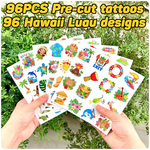 96PCS Hawaiian Luau Temporary Tattoos - Tropical Party Favors