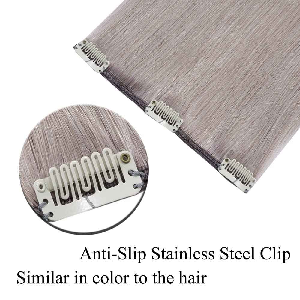 MY-LADY Clip in Hair Extensions Real Human Hair Gray 12 Inch 55g Remy Hair Grey 8pcs Weft Balayage Full Head Natural Straight for Women