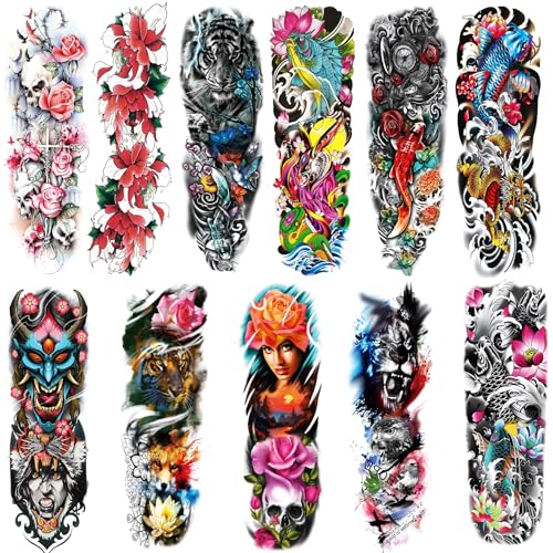 Full Arm Temporary Tattoo Sleeves - 12 Sheets Watercolor