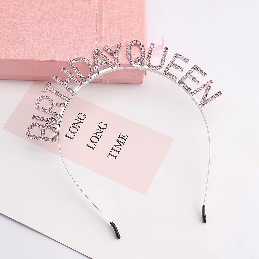 AOPRIE Birthday Queen Crown & Sash for Women Pink Birthday Tiara for Girls Birthday Queen Headband Princess Crown Rhinestone Happy Birthday Accessories