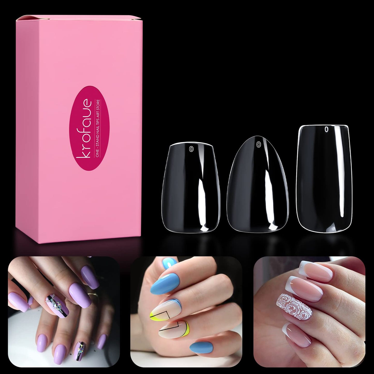 720PCS Clear Nail Tips krofaue 3 Styles False Nails Kit Soft Gel Nail Tips Short Almond Nails Square False Nails Coffin Nails Tips with Box for Artificial Press on Nails Extension Art DIY Home