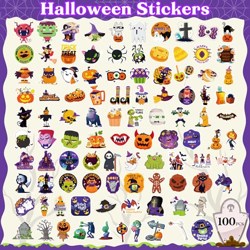 Halloween Stickers 100 PCS - Party Favors Bulk Classroom Crafts