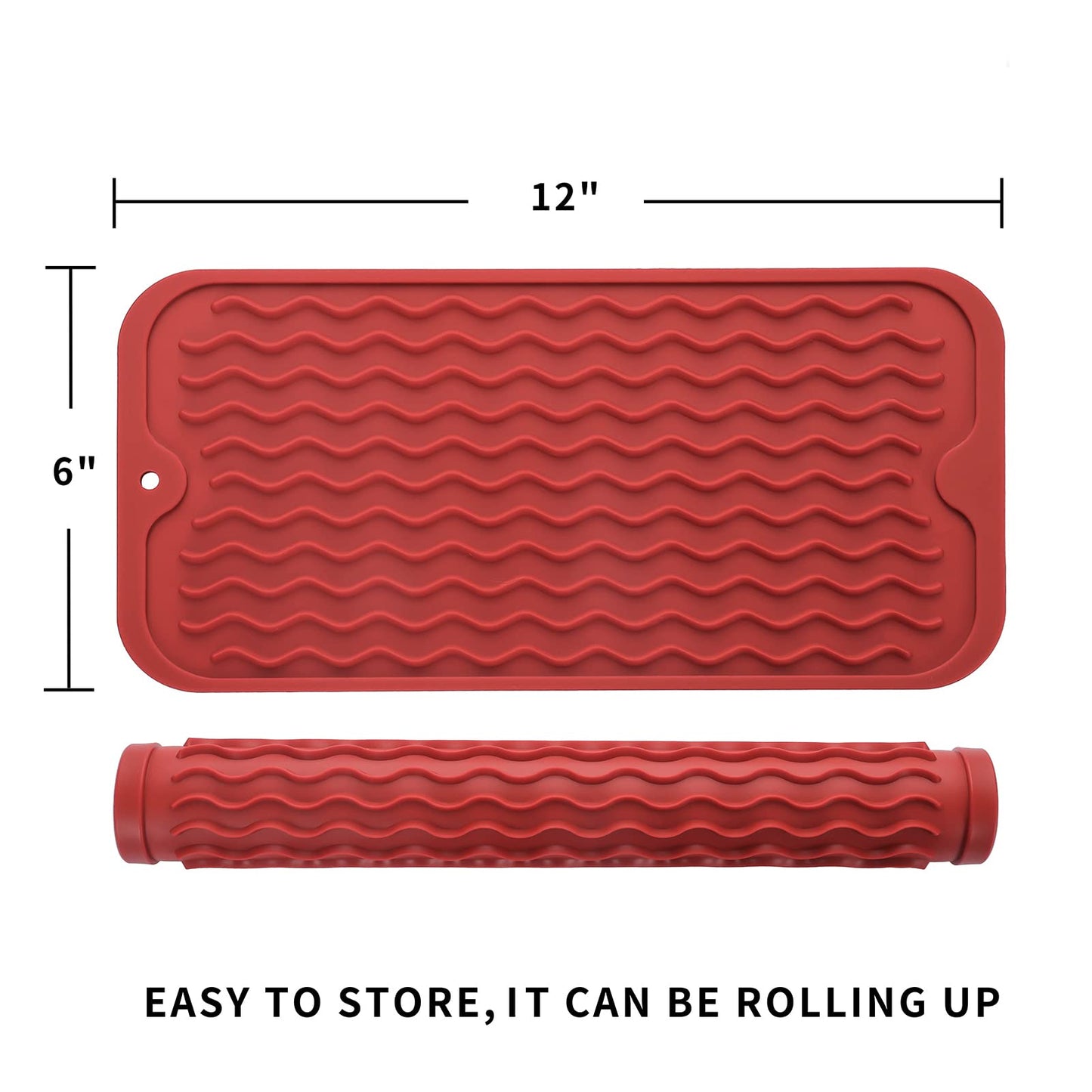 MicoYang Silicone Dish Drying Mat for Multiple Usage,Easy clean,Eco-friendly,Heat-resistant Silicone Mat for Kitchen Counter,Sink,Bar,Bottle,or Cup Red S 12 inches x 6 inches