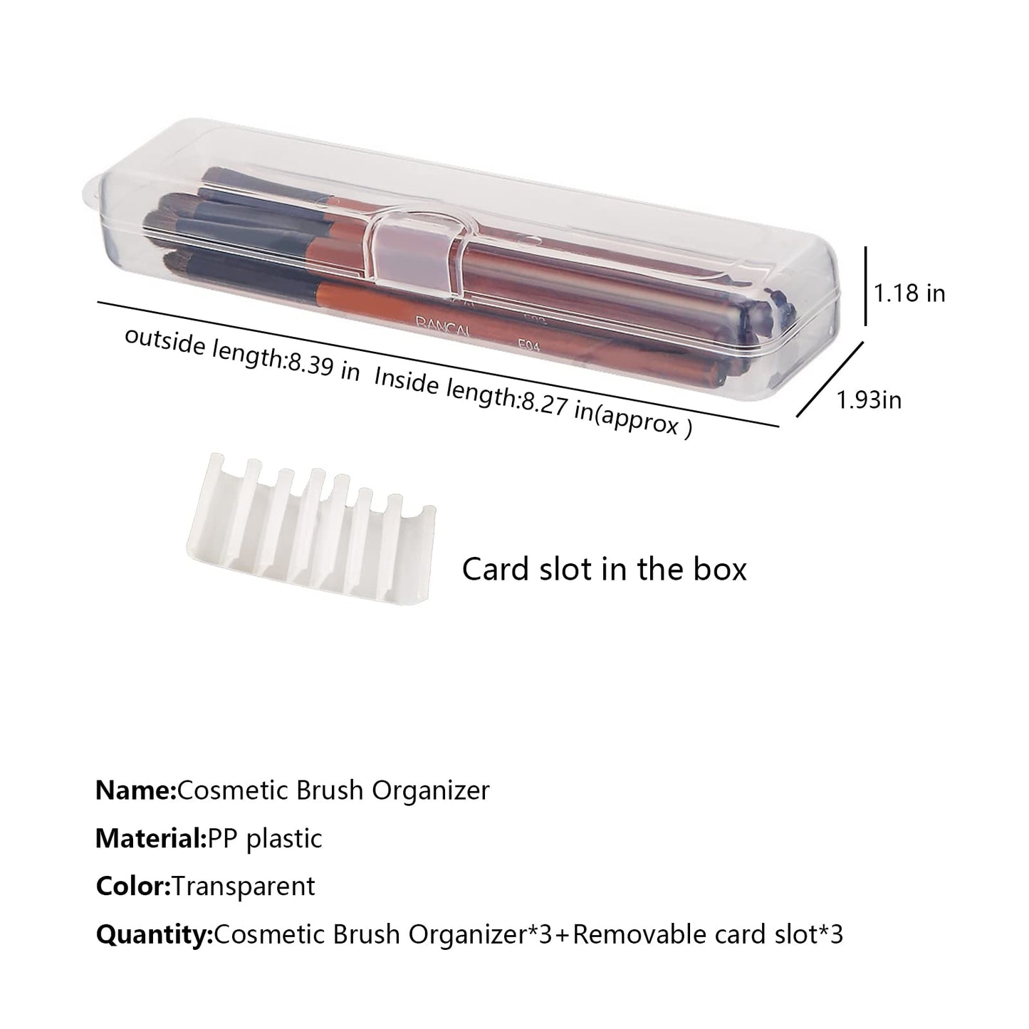 Portable Travel Cosmetic Brush Holder Dispenser Cutlery Storage Jar with Transparent Lid - Fixed Frame - Cotton Swab & Dental Floss Box - 3 pcs (8.4x1.9x1.2 in)