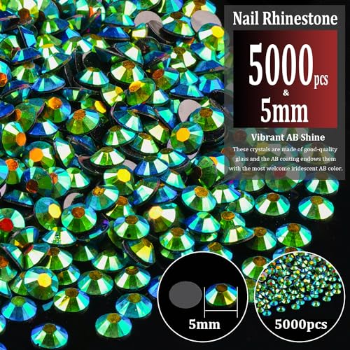 5000pcs 5mm Resin Rhinestones Bulk, Emerald Black AB Flatback Round Jelly Rhinestones Non Hotfix Crystal Gems Large Quantity Wholesale for DIY Crafts Clothes Face Makeup Manicure