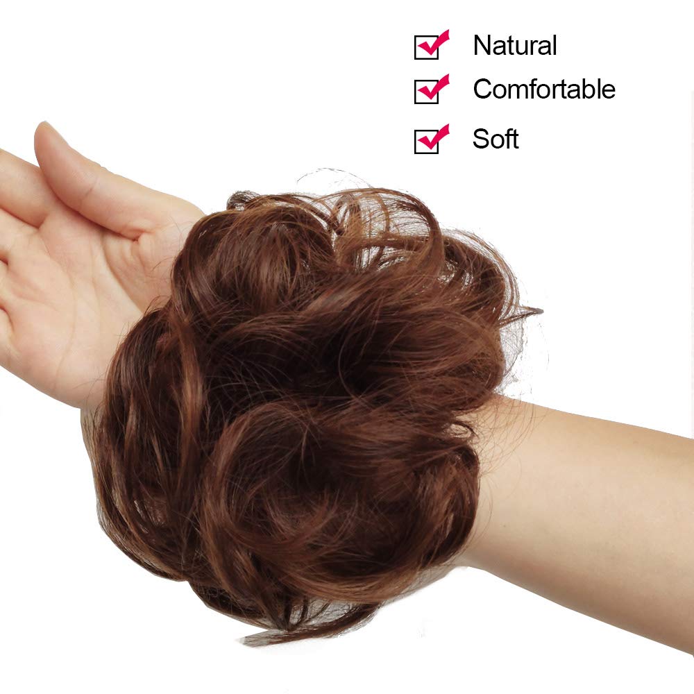 Messy Hair Bun Curly Wavy Chignon Ponytail Donut Hair Pad Elastic Hair Rope Rubber Band Synthetic Hairpiece Honey Blonde & Bleach Blonde Highlights 30H621