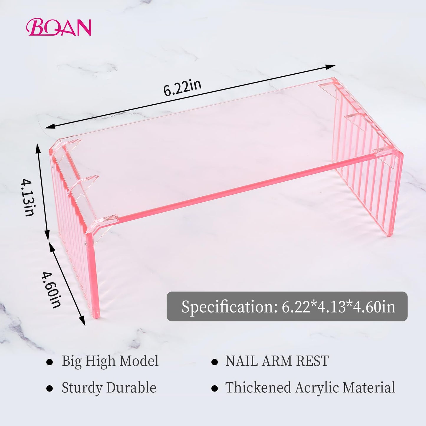 BQAN Nail Arm Rest Acrylic, Professional Acrylic Hand Rest for Nails Tech Nail Art Accessories Tool Transparency Nail Art Stand for Home & Salon Use (Pink)