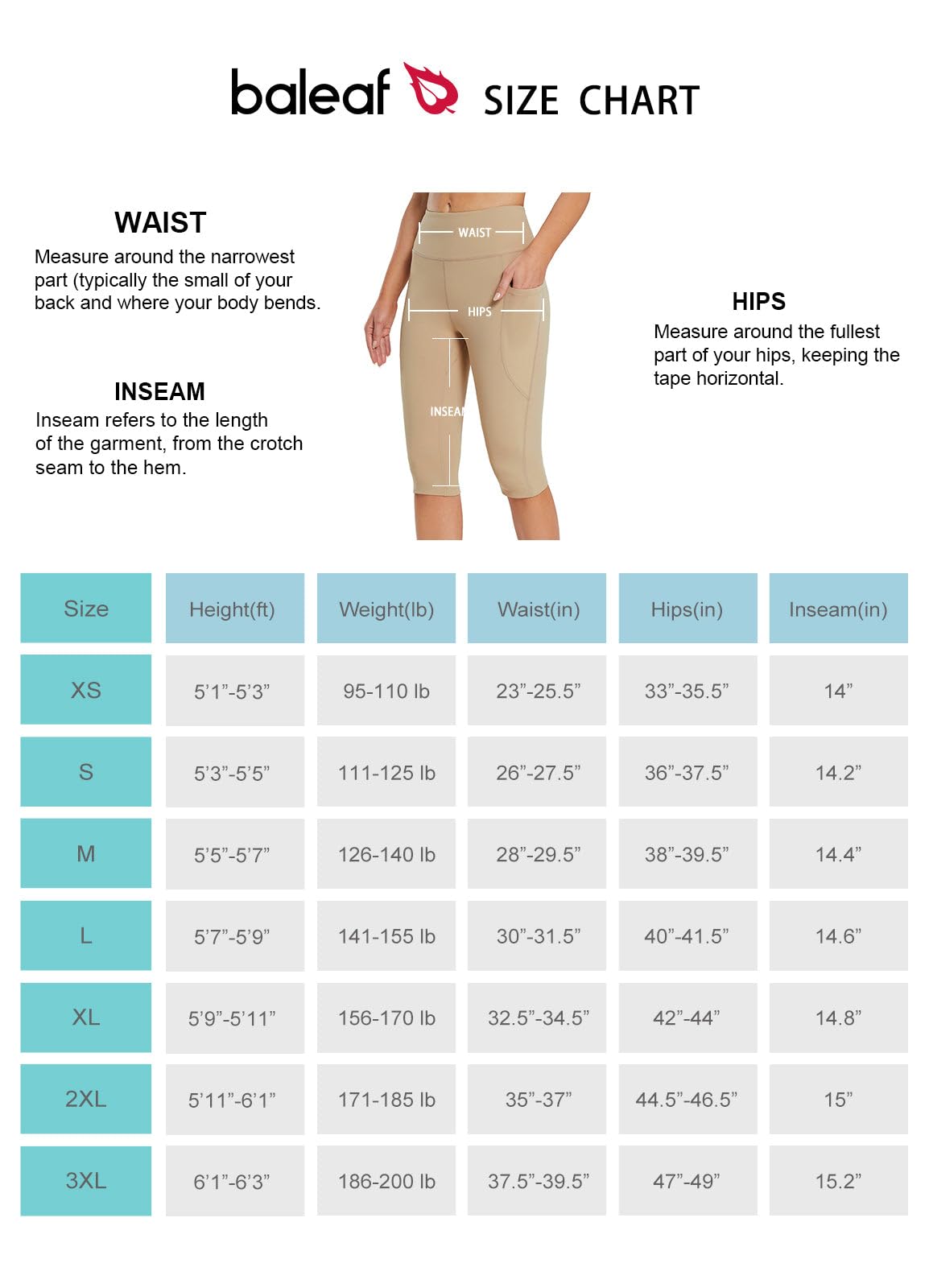 BALEAF Women's Capri Leggings with Pockets Knee Length High Waisted Petite Yoga Casual Workout Exercise Capris Khaki XS