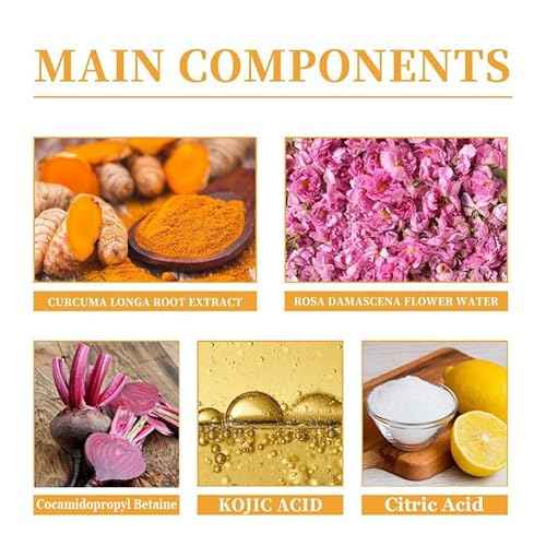 Turmeric, Kojic Acid Brightening and Whitening Foaming Facial Cleanser,Reduce Dark Spot, Silicone Brush Cleansing Skincare Hydrating Facial Cleansing for All Skin