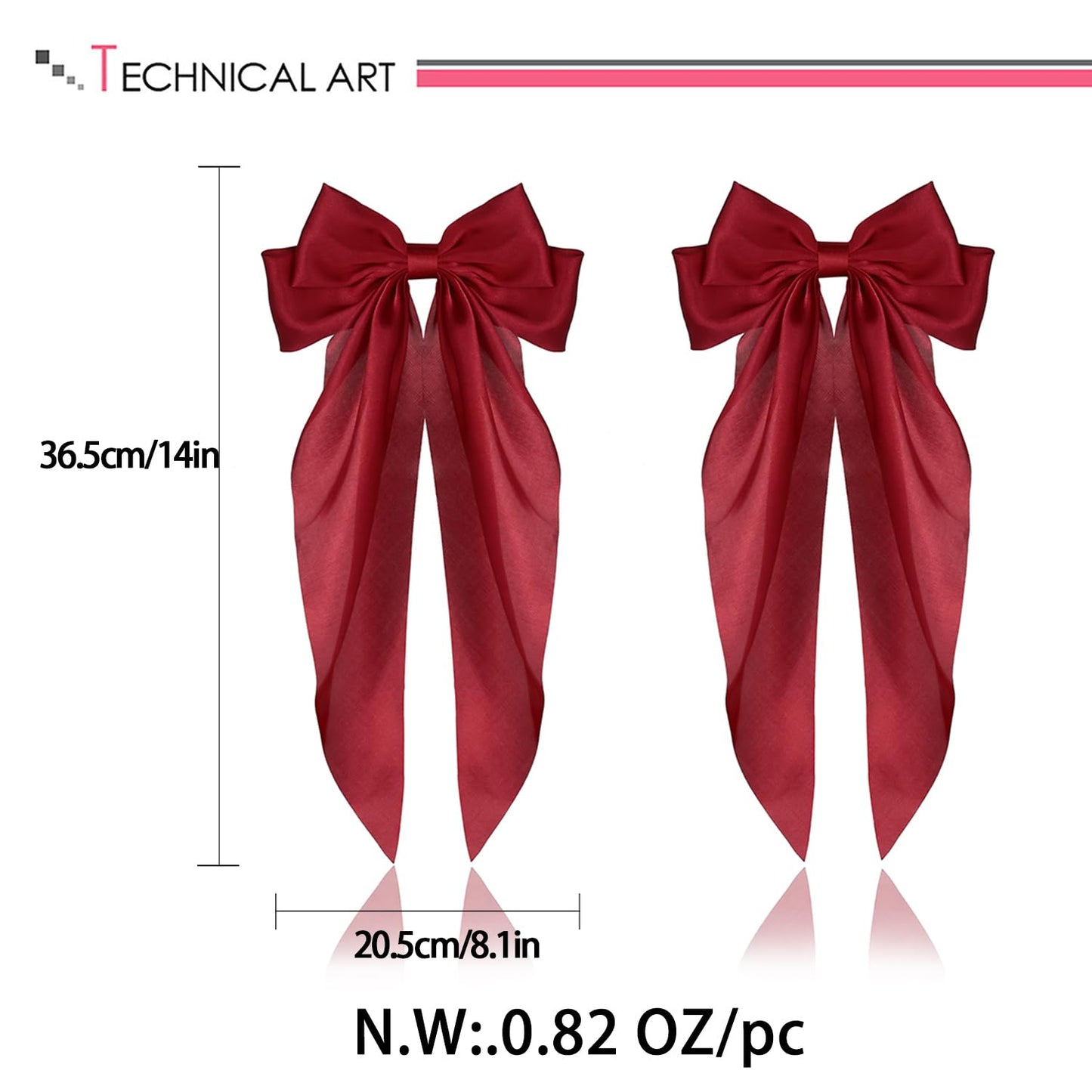 LILIE&WHITE 2PC Red Hair Bows For Women Ribbon Hair Clips Hair Ribbon Clips Bow Hair Barrette Long Silk Hair Accessory Large Bow Hair