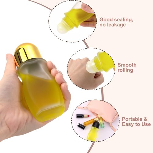 Kesell 2pack 50 ml/1.7 oz Roll On Bottles with Plastic Roller Ball Frosted Clear Glass Deodorant Container Set with Opener Glass Essential Oil Roller Bottles with Gold and Black Caps