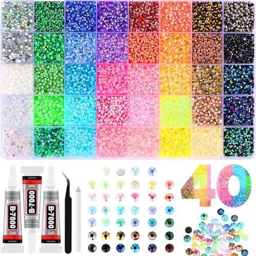 Zefy 40000 Resin Rhinestones 40 Colors 3mm Flatback Gems Bedazzling Kit
