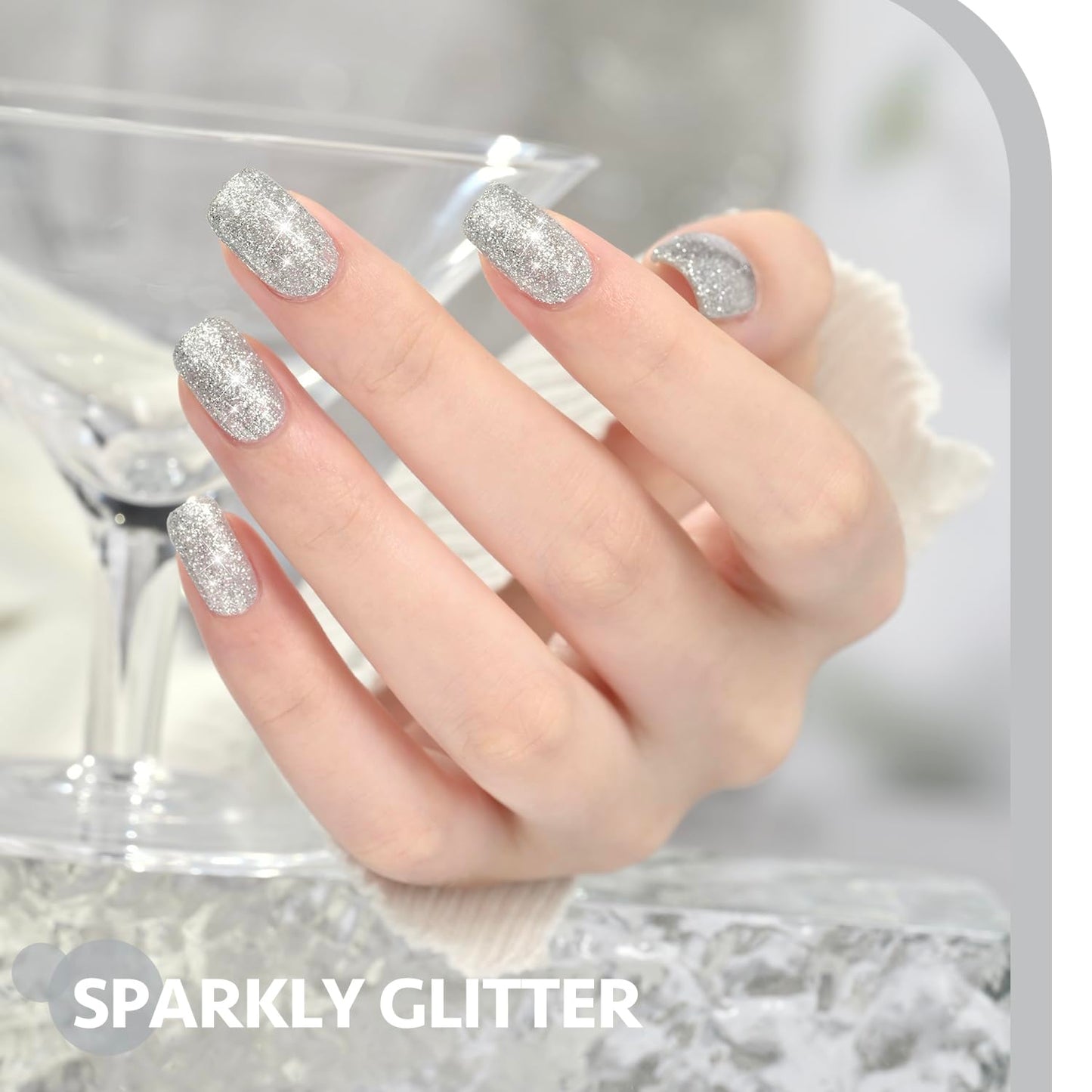 GAOY Glitter Gel Nail Polish, 16ml Silver Sparkly Gel Polish, Diamond Shiny Glitter UV Gel for Nail Art, Soak Off Nail Polish Home DIY Manicure, 1185