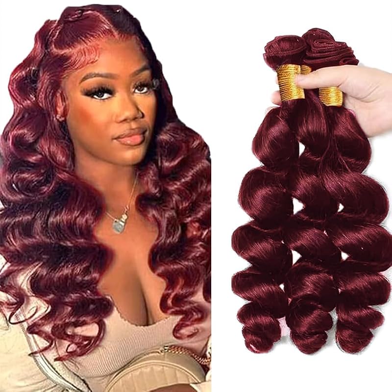 #99J Burgundy Human Hair Extensions | Deep Wave Bundles 16-20 Inch | FuivJuix Unprocessed Brazilian Virgin Hair