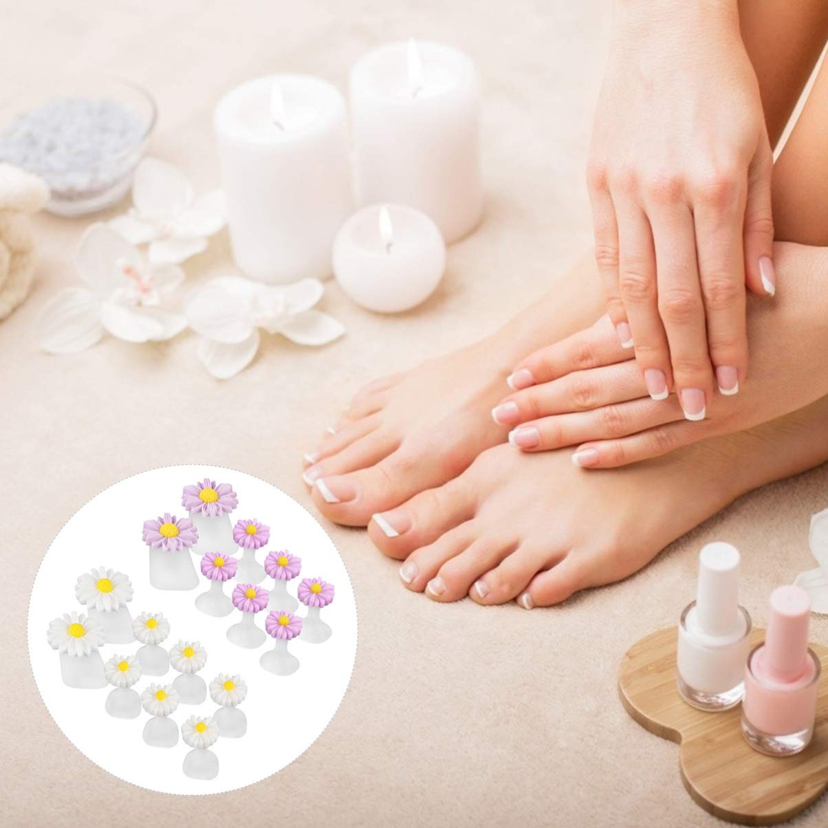 Beaupretty 16 Pieces Daisy Flower Silicone Toe Separators Spacers Spreaders Cushions Toes Dividers Pedicures Nail Art Tools Polish Guards for Home Salon