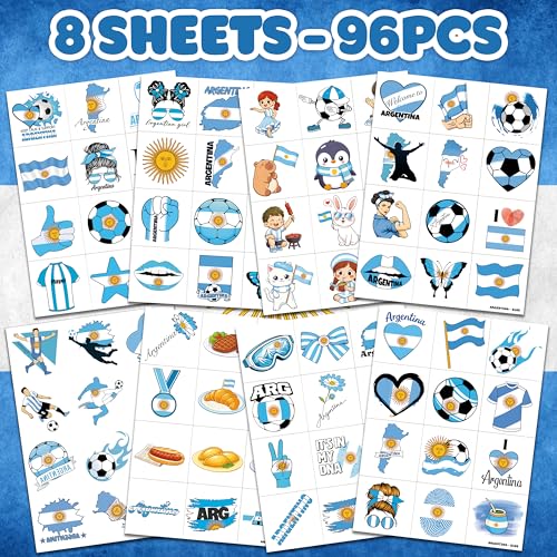 96-Piece Argentina Soccer Temporary Tattoos for Kids