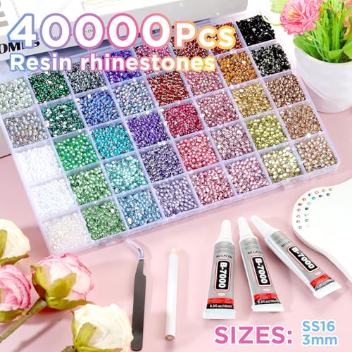 Zefy 40 Colors Resin Rhinestones Bedazzling Kit with Glue