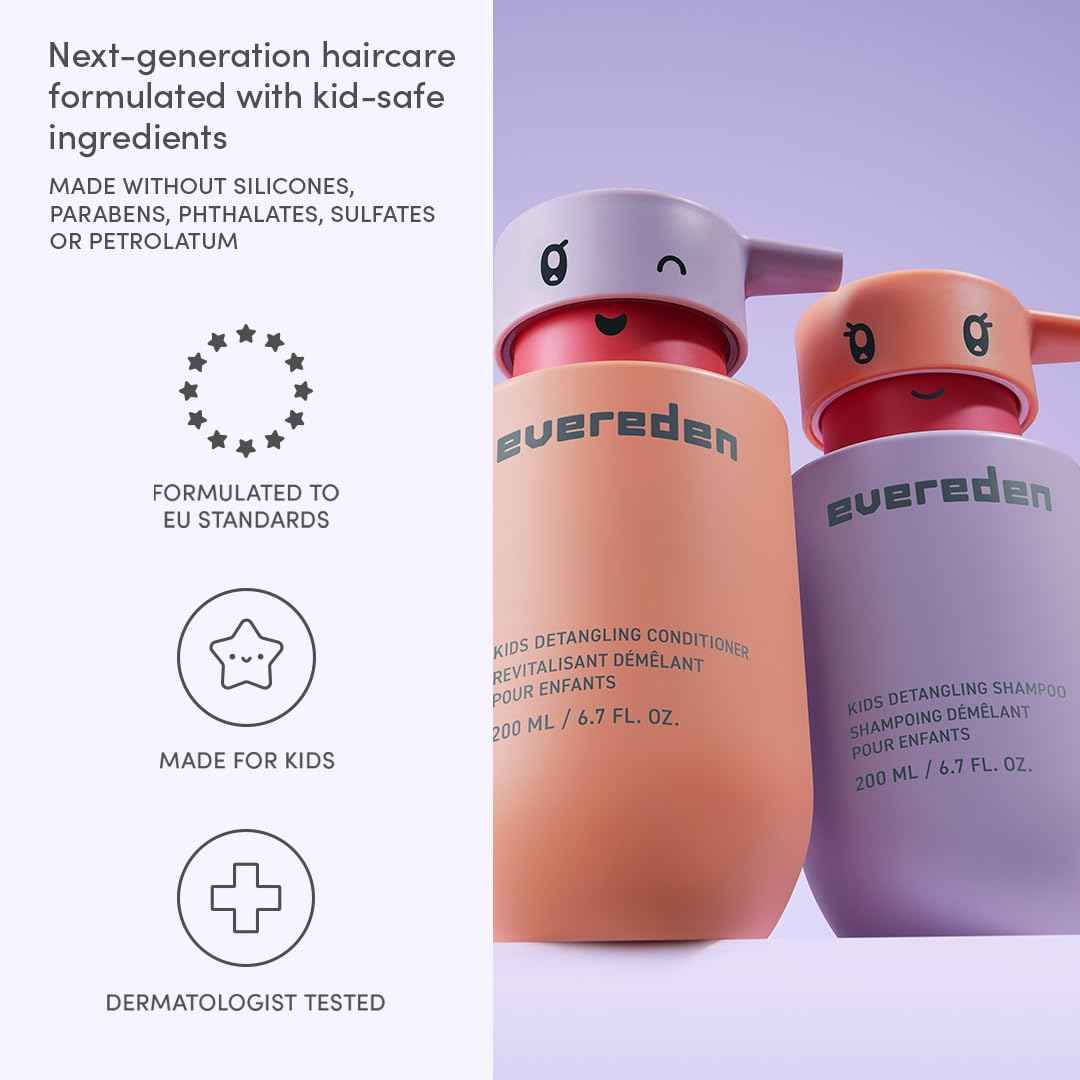 Evereden Kids Haircare Set: Hair Detangling Shampoo & Conditioner for Children Ages 3+, Plant Protein Peptides & Argan Oil, Vegan, Free from Sulfate, Paraben, Phthalate & Petrolatum