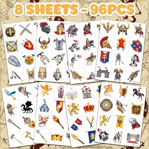 96 Piece Royal Knight Temporary Tattoos for Kids