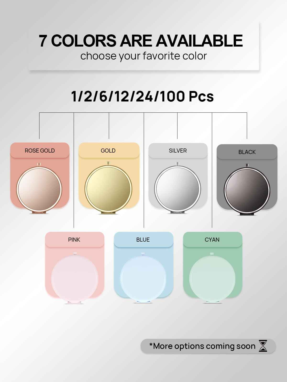 Getinbulk Compact Mirror Bulk, Pack of 6 Double-Sided 1X/2X Magnifying Metal Makeup Mirrors(Round, Silver)