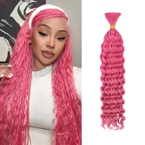 16 Inch Deep Wave Human Braiding Hair for Boho Braids – 50g 1 Bundles/Pack Pink 100% Unprocessed 12A Brazilian Virgin Human Hair Bulk, No Weft, Wet & Wavy Curly Extensions