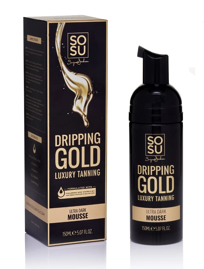 SOSU Dripping Gold Luxury Tanning Mousse 5 Oz! Formulated with Hyaluronic Acid, Vitamins A & E! Vegan Friendly, Cruelty Free And Paraben Free! Choose Medium, Dark Or Ultra Dark! (Ultra Dark)