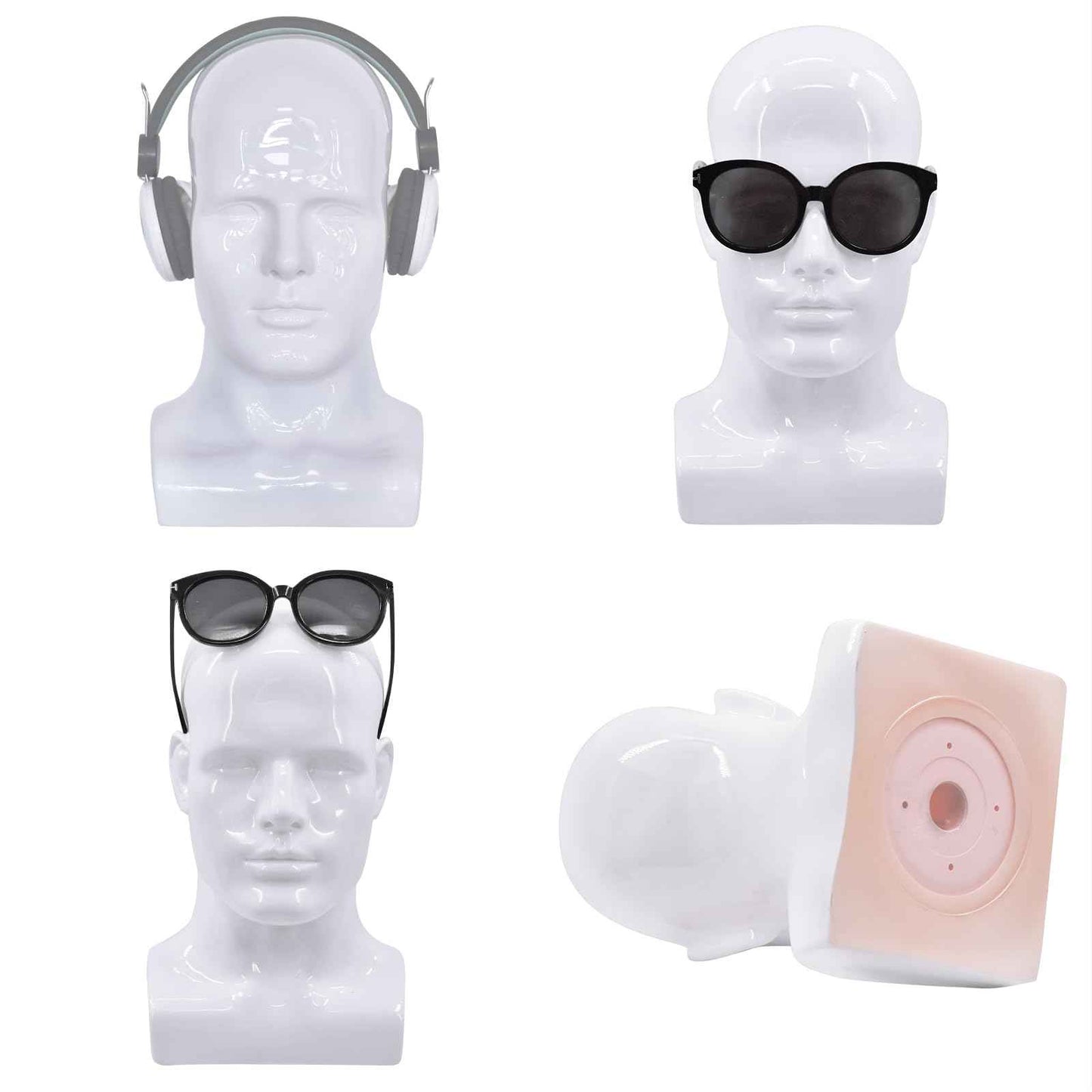 VEELTRAS Male Mannequin Head PVC Professional Head Model Male Cosmetology Manikin Head Display for Wigs Hat Mask Scarf Sunglasses with Mount Hole (Bright white)