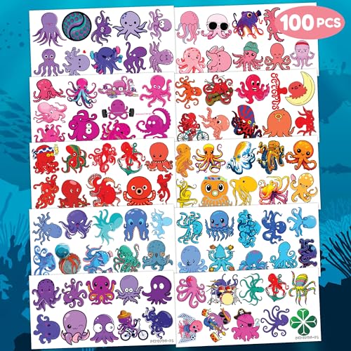 100 PCS Octopus Temporary Tattoos - Ocean Party Favors