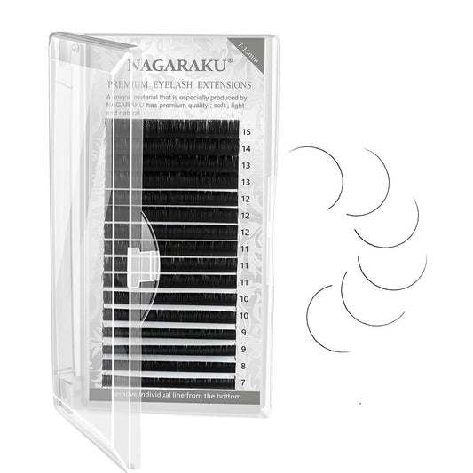 NAGARAKU Eyelash Extensions Individual Lashes 0.07 CC curl 7-15mm Mix Tray Classic Matte Black Soft Natural Faux Mink 16 rows