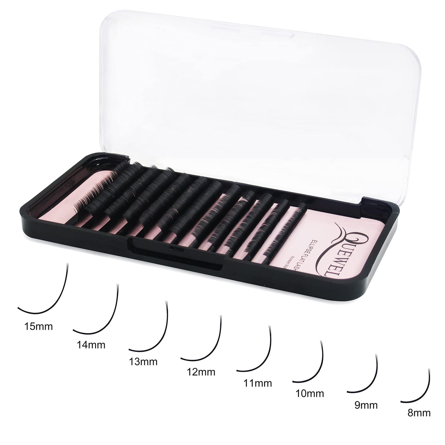 QUEWEL Eyelash Extensions Ellipse Flat 0.20mm Curl CC 12mm Matte Black|0.15/0.20mm Curl C|CC|D|DD Mix-8-15mm Single 8-18mm|(0.20 CC 12mm)