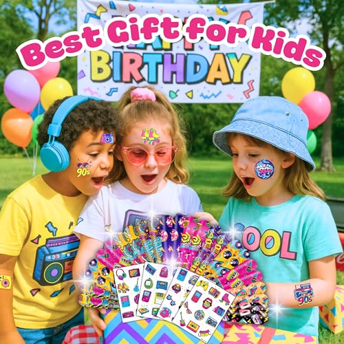 72PCS 80s 90s Party Set - Temporary Tattoos & Slap Bracelets