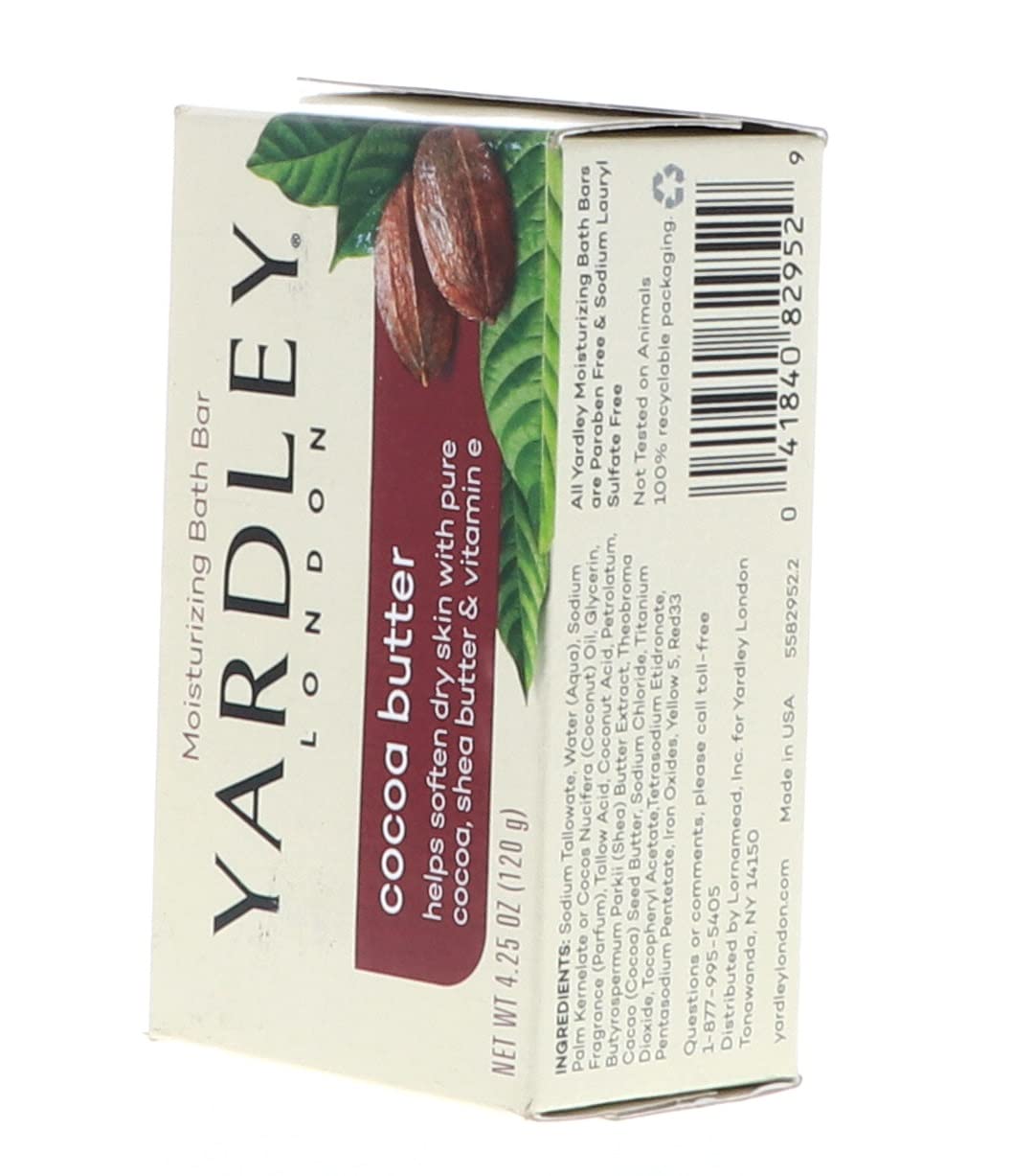 Yardley London Pure Cocoa Butter & Vitamin E Bar Soap, 4.25 Ounces /120 G (Pack of 3)