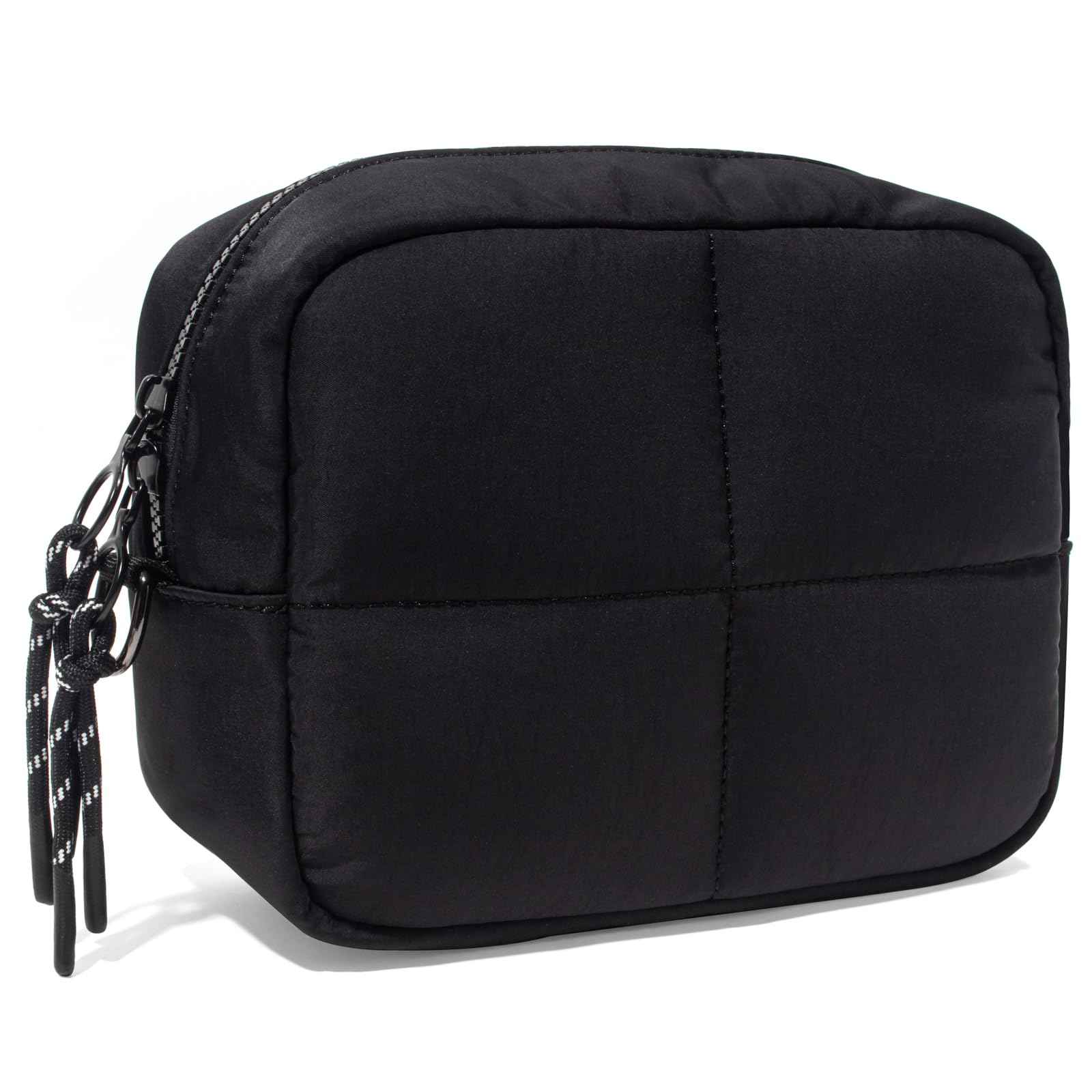 LETGO Puffy Makeup Bag for Purse Quilted Makeup Bag Cosmetic Bag, Puffer Make Up Organizer Bags Zipper Pouch, Travel Toiletry Bag for Women Girls (Black)