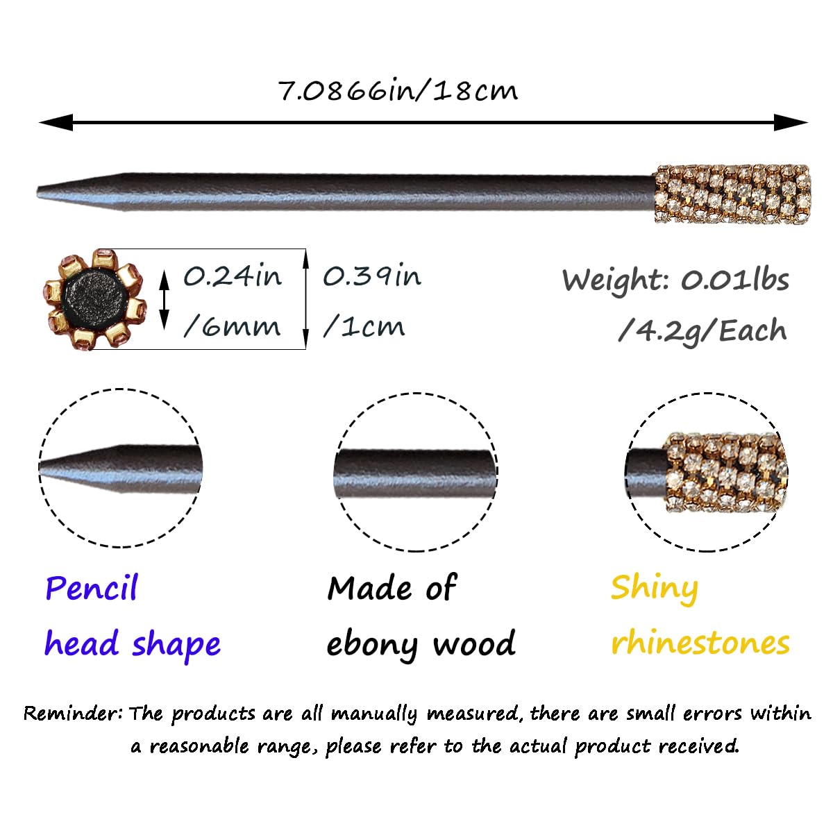 WULI PEACH Wooden Hair Sticks Chopsticks, Bun Hair Sticks Rhinestones Hair Chopsticks Girl Women Vintage Hair Pin Chignon Pin Hair Diy Chinese Hair Accessory Dark Brown(2pcs)