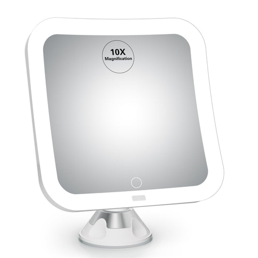 Upgraded 10x Magnifying Lighted Makeup Mirror with Natural White LED Lights, 360°Swivel Portable Cordless Makeup Mirrors with Locking Suction Base for Home Bathroom Shower and Travel (Medium)