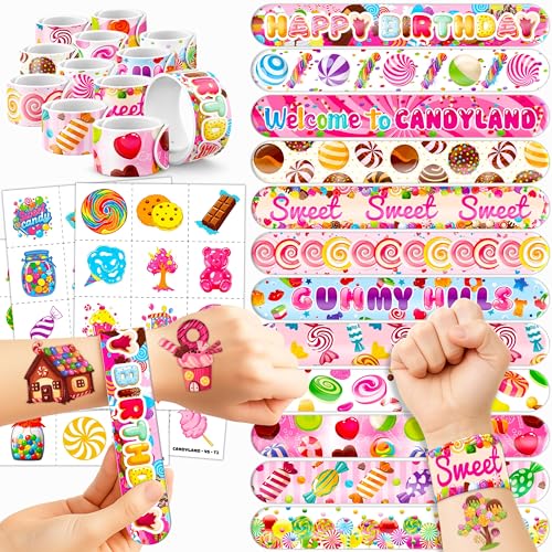 72PC Candy Party Favor Set - Temporary Tattoos & Slap Bracelets