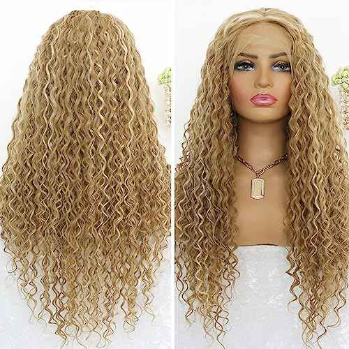 Highlight Blonde Deep Curly 13x4 Lace Front Wig for Women Glueless Long Curly Honey Blonde Mixed 613 Bleach Blonde Lace Front Wig with Baby Hair Pre Plucked 150 Density 24 Inches