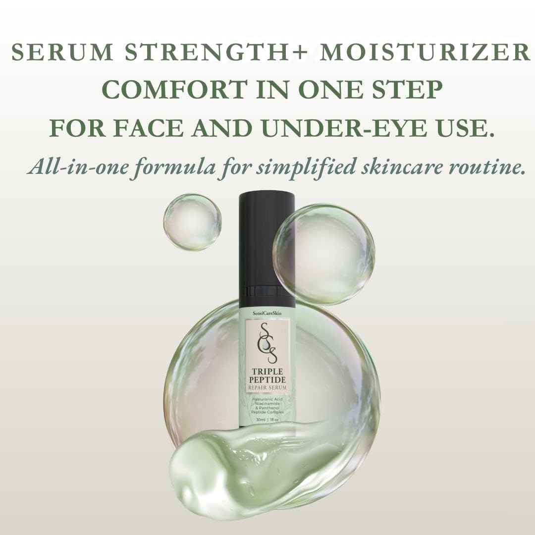SensiCareSkin Next-Gen Bioactive Peptide + Marine Repair Serum – Hydrating & Firming Face + Eye Moisturizer with Caffeine, Ceramides & Hyaluronic Acid | Anti-Aging & Sensitive-Skin Safe, 1 oz