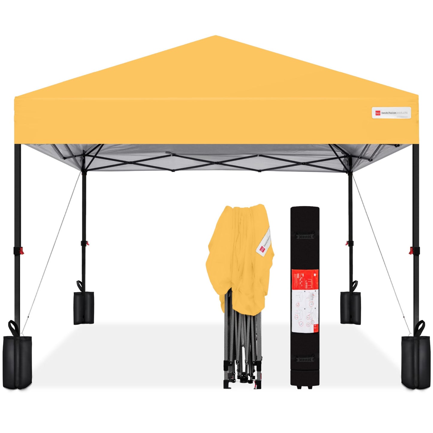 Best Choice Products 8x8ft 1-Person Setup Pop Up Canopy Tent Instant Portable Shelter w/ 1-Button Push, Case, 4 Weight Bags - Marigold