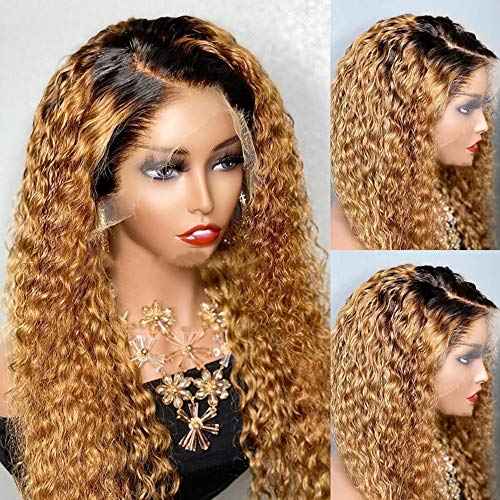 Derun Ombre Curly 13¡¿4 Lace Front Wigs Human Hair Lace Frontal Wig 1B/30 Remy Hair for Black Women (18Inch, 1b/30, 13¡¿4 Lace)