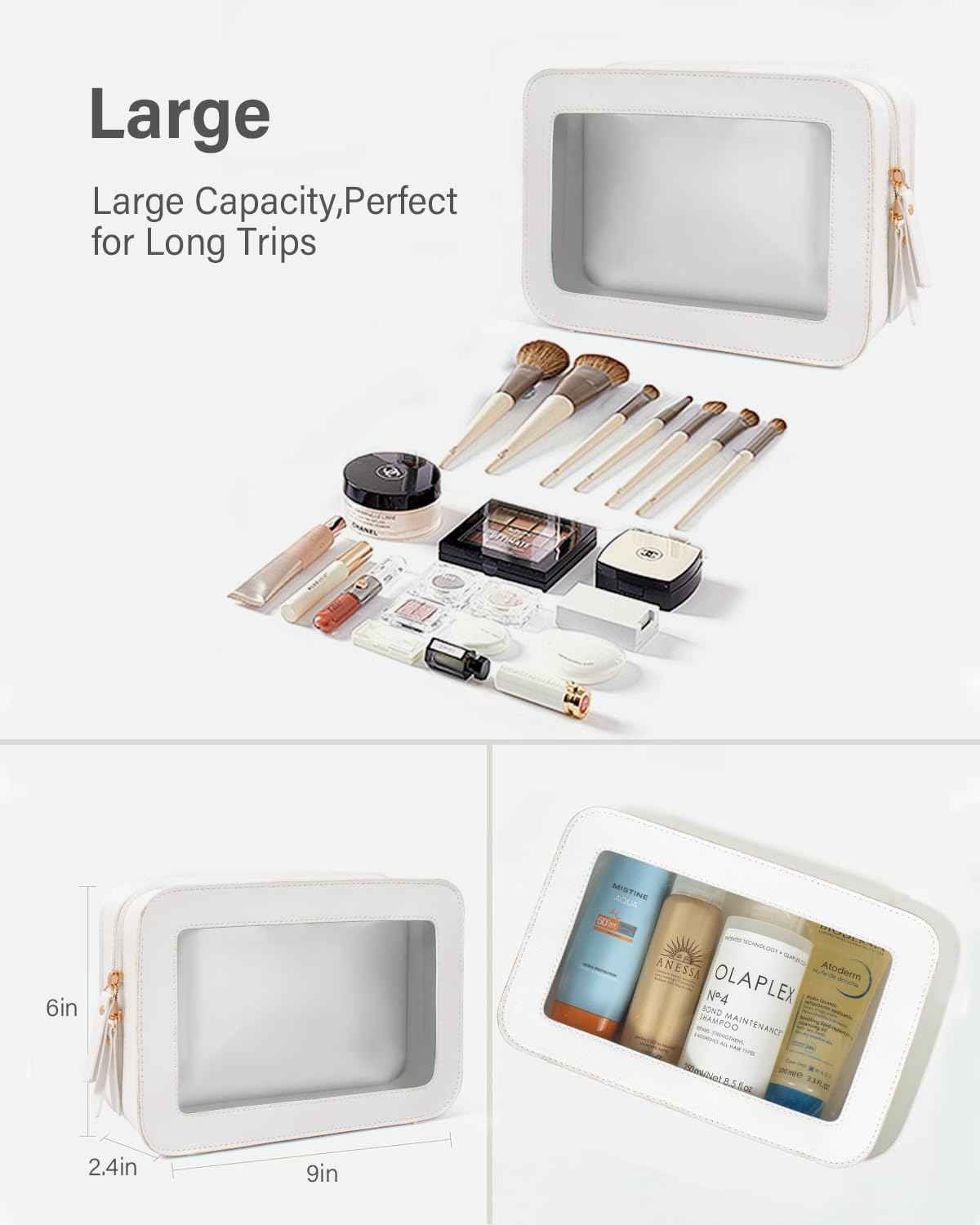 LETGO Clear Makeup Bag Set for Women Portable Travel Toiletry Bag Cosmetic Bags TSA Approved Travel Cosmetic Bag for Car Accessories for Women(White, Standard + Mini)