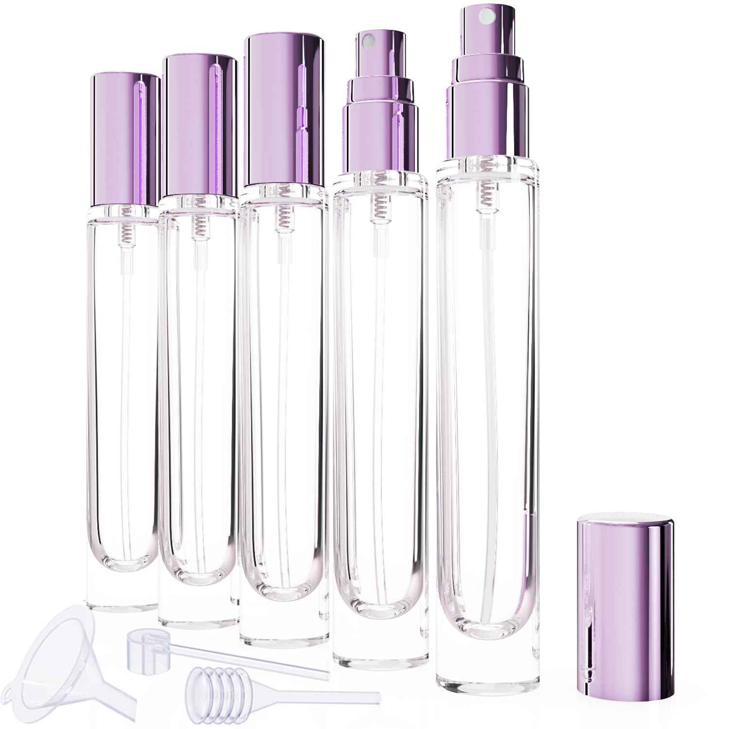 10ML 5PCS Cologne Atomizer Empty, Glass Perfume Bottle Set, Mini Perfume Bottles Refillable With Dispenser Tools, Pocket Spray Bottle for Travel and Sample Container