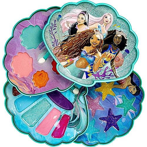Townley Girl The Little Mermaid Clam Beauty Compact Set Kit with Lip Gloss Palette, Makeup Set for Kids Girls, Ages 3+ Perfect for Parties, Sleepovers and Makeovers