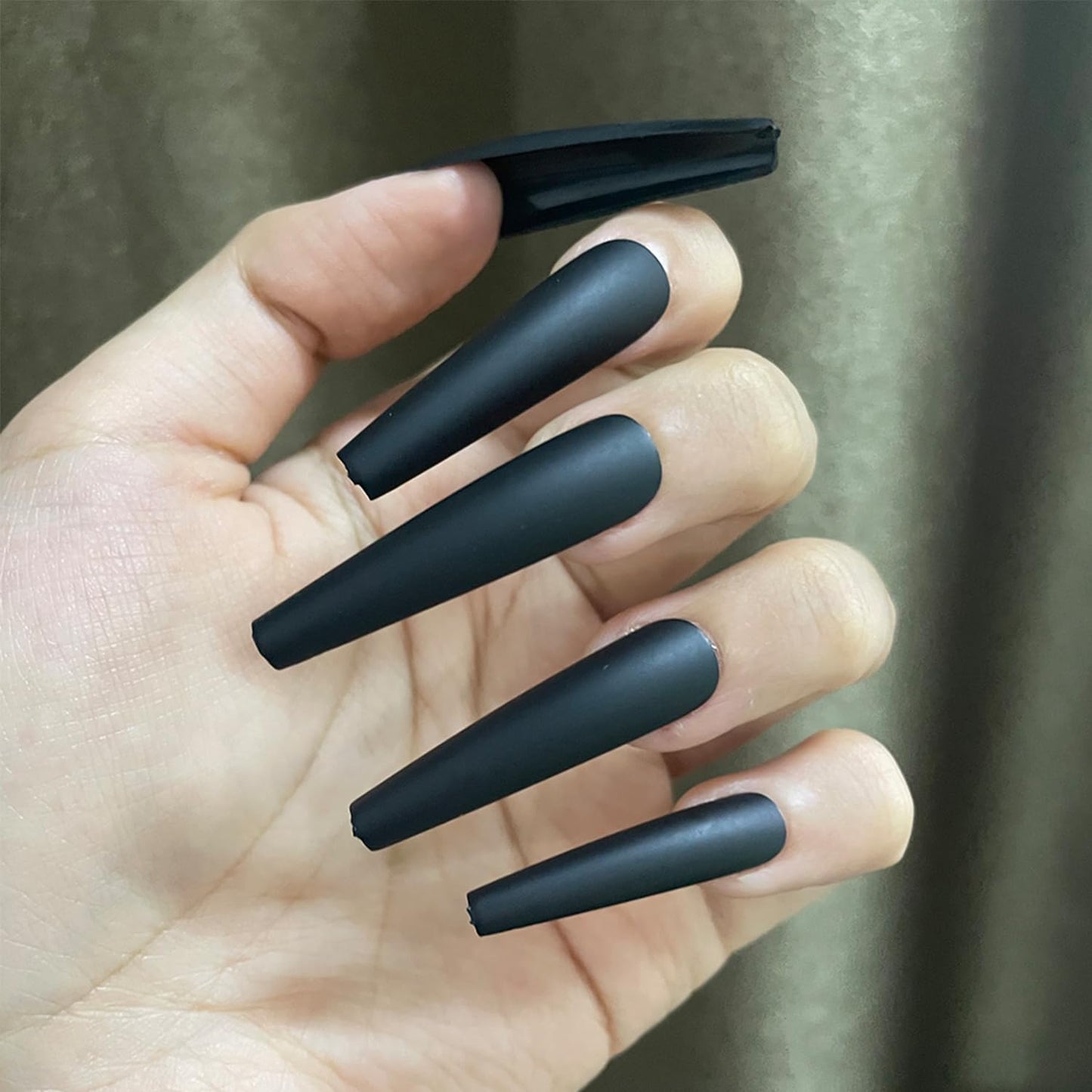 AddFavor XXL Extra Long Press on Nails Coffin Matte Fake Nails Full Cover Acrylic False Nails 12 Sizes 120pcs Black Nail Tips for Women Fingernails Manicure Design